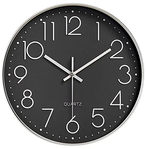 Nutabevr 30 cm diámetro Reloj de Pared, Estilo Moderno Movimiento de Cuarzo silencioso, Reloj de Pared con números et Funciona con Pilas, para Sala de Estar, Cocina, Oficina, Dormitorio,Bar, Escuela