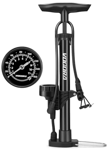 VOGORA Bomba Bicicleta, Inflador Bicicletas con manometro Hinchador Bicicleta para Ruedas con válvula Presta y Schrader, Portátil Mancha para Bicicleta Alta presión para Todas