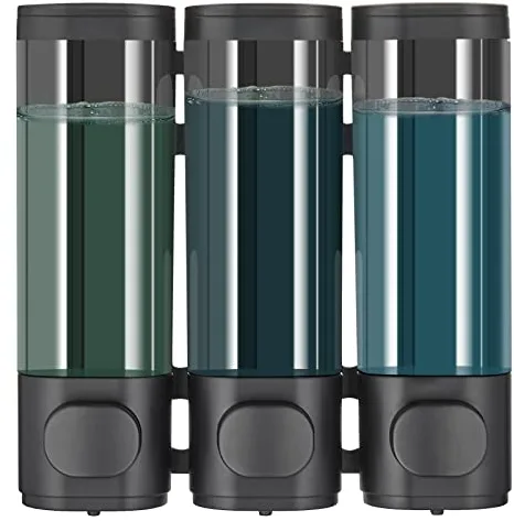 modunful Dispensador de champú y acondicionador, dispensador de ducha de 3 cámaras, champú sin taladro, para ducha, acondicionador montado en la pared, gel corporal para baño, jabón líquido, gran