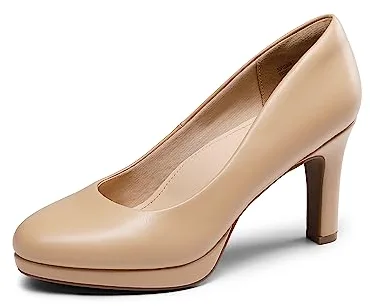 DREAM PAIRS Zapatos de Tacón Alto Vestir de Salón Cómodos para Mujer Clásicos para con Plataformas de 1cm para Trabajo Fiesta,Size 40,Desnudo-PU,SDPU2365W