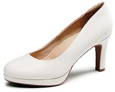 DREAM PAIRS Zapatos de Tacón Alto Vestir de Salón Cómodos para Mujer Clásicos para con Plataformas de 1cm para Trabajo Fiesta,Size 36.5,Blanco-PU,SDPU2365W