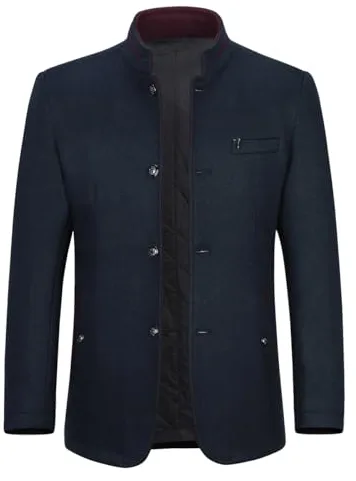 Allthemen Abrigos para hombre Chaqueta de manga larga con ajuste regular y cálido invierno casual ligero abrigo botón elegante Outwear Azul Marino M