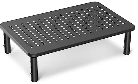 suptek Elevador Monitor de Altura Ajustable, Soporte Pantalla Ordenador para PC, Portátil, Impresora de hasta 20 kg, Metal con Plataforma de Ventilación, Monitor Stand