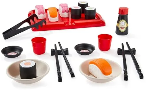 Ecoiffier- Box con todo lo necesario para simular una comida con shushi: platos, palillos, salsa de soja (7600002523)