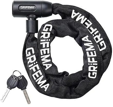 GRIFEMA GA1201-12 Candado de Bicicleta Antirrobo con Llave, Candado de Cadena para Bicicletas, Motos, Scooters, 120cm, Negro
