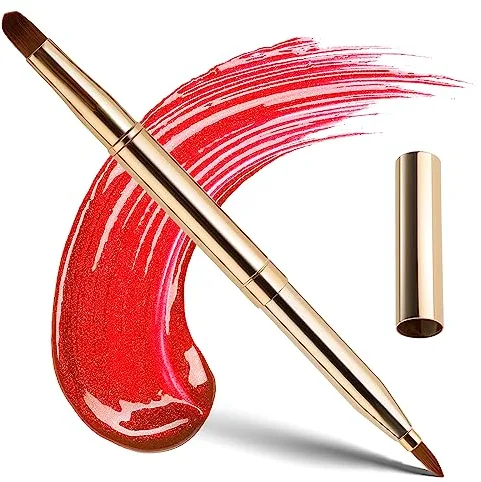 Pincel de maquillaje de labios retráctil portátil de doble extremo, pincel de lápiz labial, brillo de maquillaje, brochas correctoras, contorno de labios, herramienta de maquillaje (dorado)