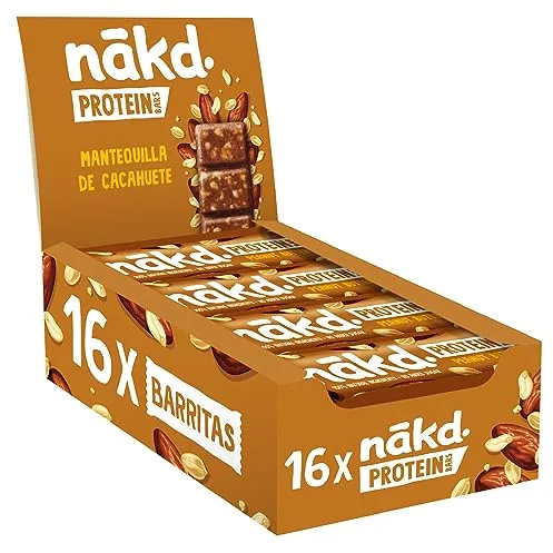 Nākd. Protein Mantequilla de Cacahuete | Barritas Proteícas | 7g de Proteína de Origen Vegetal | Ingredientes 100% Naturales | Sin Azúcar Añadido | Vegano | 16 x 45g | 720g