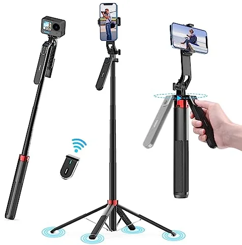 180CM Tripode para Movil, Ulanzi Selfie Stick Quad Trípode con Control Remoto, 360 ° de rotación de Aluminio Extensible Trípode del teléfono móvil de pie, Compatible, iPhone, Samsung, Xiaomi