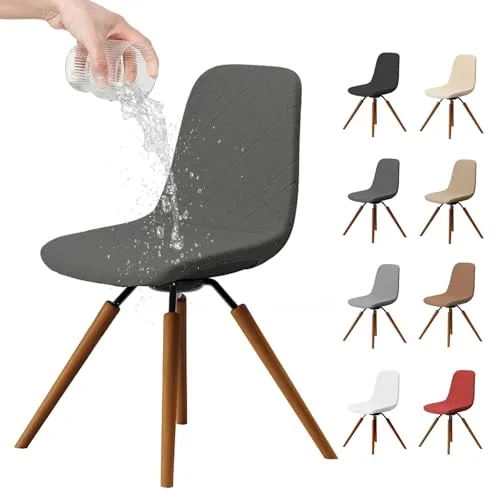 Dioxide Fundas para Sillas de Comedor Impermeable Funda de Silla Cocina Elásticas Cubiertas Fundas para Silla Oficina Sin Brazo Ajustables Lavables Protectoras de Sillas, Gris Oscuro(4 Piezas)