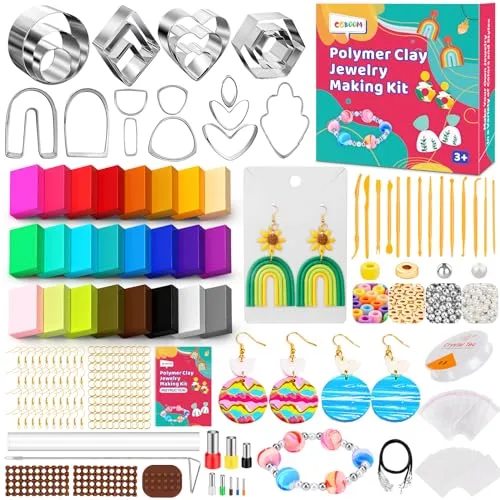CGBOOM Kits de Joyería de Arcilla Polimérica 3 en 1, Kits de Manualidades de 527 Piezas para Niños de 6, 7, 8, 9, 10, 11, 12 años, Kit de Fabricación de Aretes y Pulseras, Regalo para Adolescentes y