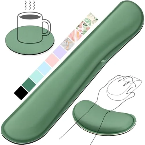 Gimars Reposamuñecas Teclado y Ratón, Reposa Muñecas Espuma con Memoria para Teclado Ergonómico Sedoso, Reposamuñecas Mouse Pad para Alivio del Dolor, Ordenador para Gaming Gamer Oficina, Verde Oscuro