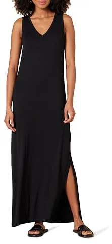 Amazon Essentials Vestido Largo de Punto con Cuello en V y Abertura Lateral Mujer, Negro, XL
