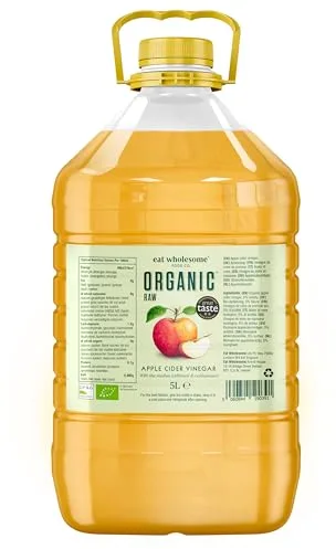 Eat Wholesome Vinagre De Sidra De Manzana Orgánico, 5L - Galardonado, Sin Filtrar, Naturalmente Fermentado, Con La Madre, 5% Acidez, Vegano, Embalaje CO2 Neutro