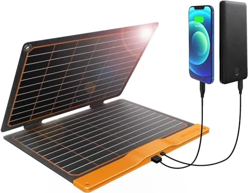 FlexSolar 20W Cargador de panel solar USB pequeño 15W USB-A PD2.0 USB-C Plegable Portátil Ligero ETFE Power Panel de emergencia IP67 Impermeable Senderismo Camping para teléfonos Baterías Tabletas
