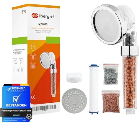Ibergrif, M22025 Alcachofa de Ducha de Alta Presión, 3 Modos Cabezal Ducha, con Filtro de 3 Capas, Ahorro de Agua
