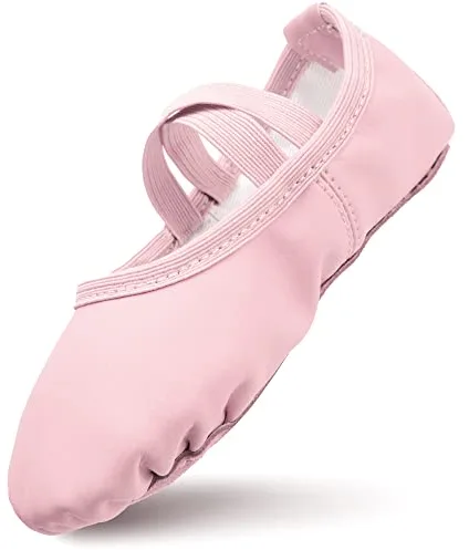 Zapatos de Ballet para Niñas de Cuero Zapatillas de Danza de Ballet de Suela Completa Zapatos Planos de Danza con Forro de Algodón Engrosado Zapatos de Bailarina con Correas Elásticas Cruzadas para