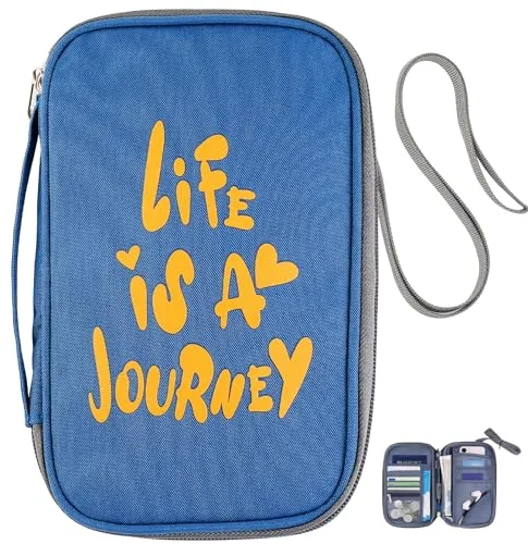 AiQInu Portadocumentos Viaje, Porta Pasaportes para Viaje con Bloqueo RFID, Multibolsillos Cartera de Viaje Familiar para Pasaportes,Tarjeta de Crédito, Carnet de Identidad, Llaves, Plumas