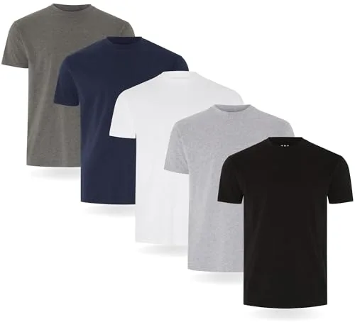 Camiseta FM London paquete de 3/5 para hombre - Camisetas de peso premium con diseño ligeramente ajustado, Negro, Gris, Blanco, Azul Marino, Gris Antracita (Pack de 5), L