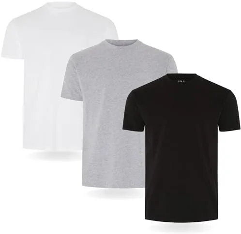 Camiseta FM London paquete de 3/5 para hombre - Camisetas de peso premium con diseño ligeramente ajustado, Negro, Gris, Blanco (Pack de 3), L