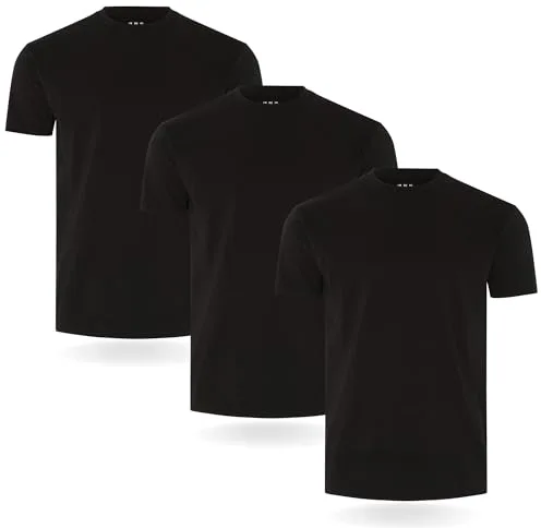 Camiseta FM London paquete de 3/5 para hombre - Camisetas de peso premium con diseño ligeramente ajustado, Negro (Pack de 3), L