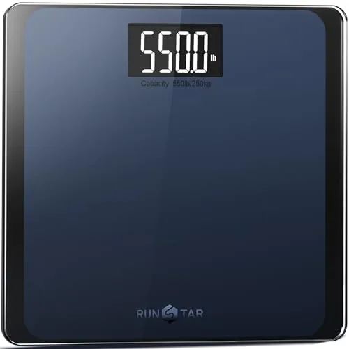 RunStar Báscula de Baño Digital con Números Gigantes y Plataforma Ancha, Capacidad 250kg/550 lb para Pies Grandes, Precisión de Peso Corporal Garantizada