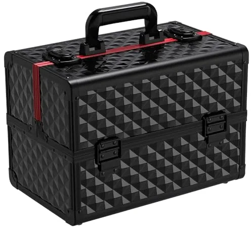 Yaheetech Maletín de Maquillaje Profesional Estuche Maquillaje Mujer Organizador de Manicura Neceser de Viaje para Esmaltes y Cosmeticos 34.7x22.2x25 cm Negro