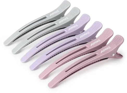 AIMIKE 6pcs Pinzas Pelo de Seccionamiento Profesionales para Peluquería, Pinzas de Pelo de Duckbill con Banda de Silicona, Accesorios para Estilismo de Salón, para Mujer
