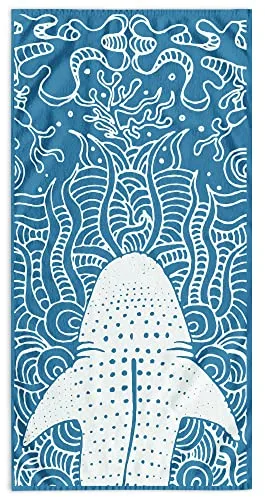 DecoKing Toalla de Playa Grande 90 x 180 cm 100% algodón, Toalla de baño de Terciopelo, Color Azul Oscuro Azul Marino Blanco Tiburón