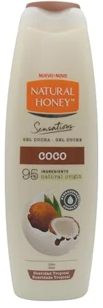 Natural Honey, Gel de Ducha con Extracto Natural de Coco Hidratante y Suavizante, con Hydradermal Complex para una Piel Suave, Fresca y Protegida, Aroma Tropical, Línea Sensations, 650 ml