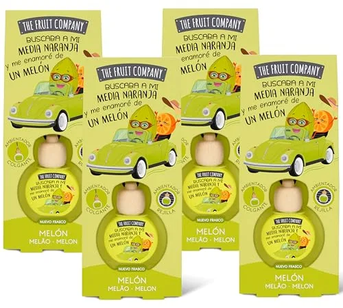 The Fruit Company - Ambientador de coche con Absorbe olores, aroma frutal MELÓN, Pack de 4 unidades