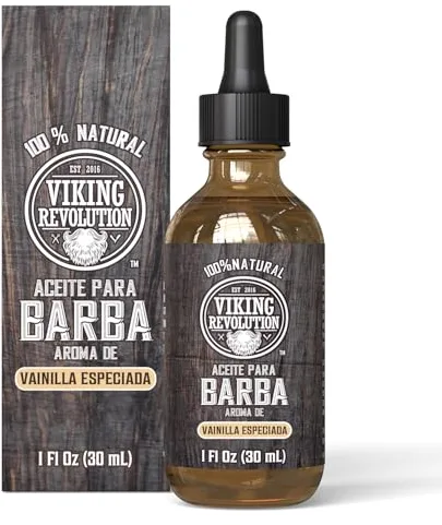 Viking Revolution - Aceite Para Barba - Completamente Natural Con Aceite Organico De Argan Y Jojoba - Suaviza Y Fortalece La Barba Y El Bigote - Aceite Hombre - Vainilla Especiada - 30 ml