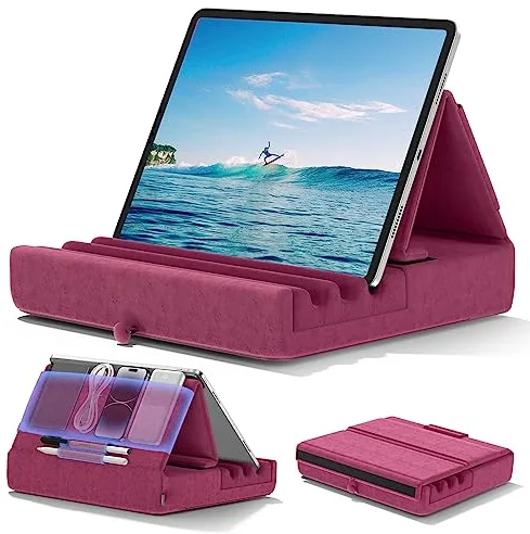 KDD Soporte de Almohada para Tablet,Soporte iPad Plegable para Cama,Regazo,Cojín para Tablet con Bolsillo y Soporte para Lápiz, para iPad Pro 12.9 10.5 9.7 Air Mini 6 5 4 3 E-Reader (Morado)