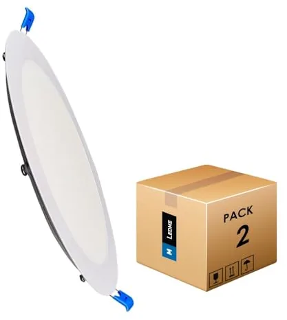 M Ledme - Pack 2, Downlight LED 220mm 20W, 2000 lúmenes, Panel Redondo Extraplano, Color Luz fría (6000k), Corte estándar 205 mm, Driver incluido, LM5551.