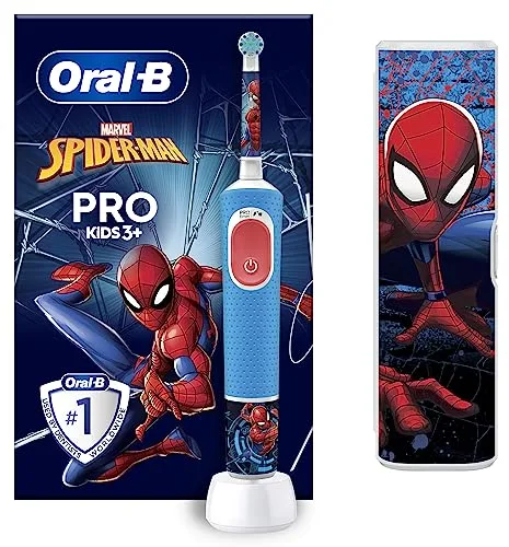 Oral-B Pro Kids Cepillo De Dientes Eléctrico, 1 Mango De Spider-Man De Marvel, 1 Cabezal, 1 Estuche De Viaje, Diseñado Por Braun, Apto Para Niños Mayores De 3 Años
