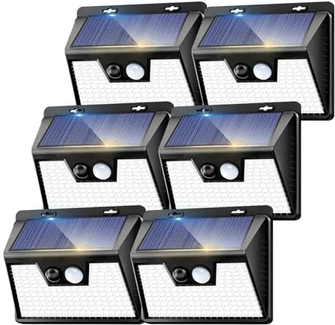 kolpop Luz Solar Exterior potente Blanco frío, [6 Paquete/3 Modos] focos led exterior solares 140 LED, Luz solar exterior con sensor de movimiento Impermeable IP65 foco solar para terraza
