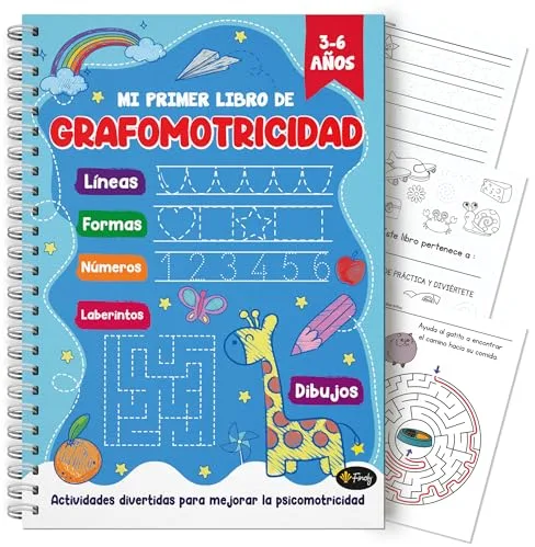 Finoly Mi Primer Libro Grafomotricidad Niños de 3 a 6 años | Cuaderno Trazos y Preescritura | Aprender Actividades y Ejercicios Líneas Formas Números Laberintos Dibujos | Aprender a Leer y Escribir