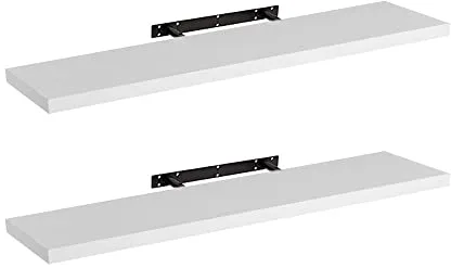 LOLAhome Set de 2 estantes de Pared flotantes de MDF Blanco Decorativo,Balda de Pared, De 23x120 cm para Salón, Cocina, Oficina, Dormitorio,Resistente