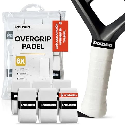 Palbea Grip Padel Extra Adherente - Overgrips Padel Blanco. Paquete de 6 - Overgrip Padel Alta Absorción del Sudor. Cinta de Agarre Antideslizante. Grip Pala Padel Blando. Accesorios Padel