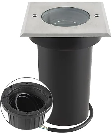 URing Foco para empotrar en el suelo orientable para GU10, IP67 Foco empotrable para suelo, 230V foco exterior transitable para césped, plataforma, balcones, 30cm cable preinstalado, Cuadrado