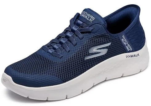 Skechers GO Walk Flex Grand Entry sin Cordones para Mujer, Tela Azul Marino, Ribete Blanco, 38 EU