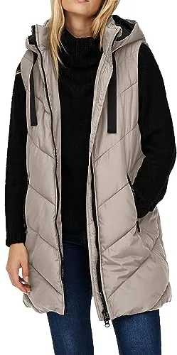 Chaleco de Invierno Skyler para Mujer, Chaqueta Acolchada Larga sin Mangas, Básica con Capucha y Cierre, Color:Beige, Talla:M