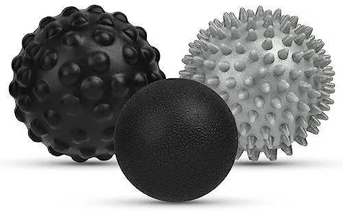 URAQT Bolas de Masaje Miofascial, 3pcs Set de Pelotas de Masaje con Pinchos y Bolas de Lacrosse, Sport Bolas de Masaje para Aliviar Dolores Musculares, Herramienta de Masaje de Alta Densidad