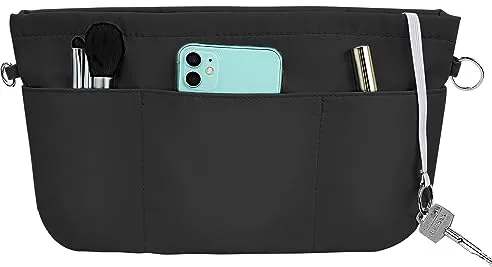Grantop Organizador de bolsos de nailon, organizador de bolsos con llavero, organizador de bolsos de fieltro en bolsa organizador, bolsillos interiores para bolsos con llavero (negro L)