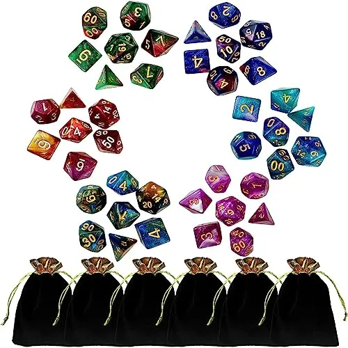 42 Piezas Dados Jdr, Poliédricos Dice, Acrílico, Reutilizable Dados de Juego, Desde Ldéal para Juegos de Compañía Juegos de Sociedad Mazmorras Dragones Juego Mágico (6 Colores)