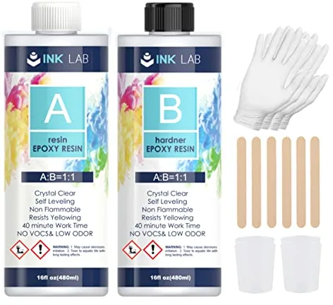 INK LAB Resina Epoxi Cristalina 960ml Ultra Transparente Resina Epoxi con Endurecedor para Fundición y Revestimiento No-Tóxico Kit de Resina Epoxi Relación de 1:1 para Bricolaje Artesanía Madera...