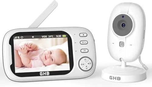 GHB Camara Vigilancia Bebe Vigilabebes con Camara con Pantalla de IPS 3.5" 720P, Batería de 2000mAh Visión Nocturna Comunicación Bidireccional VOX Escucha Bebes