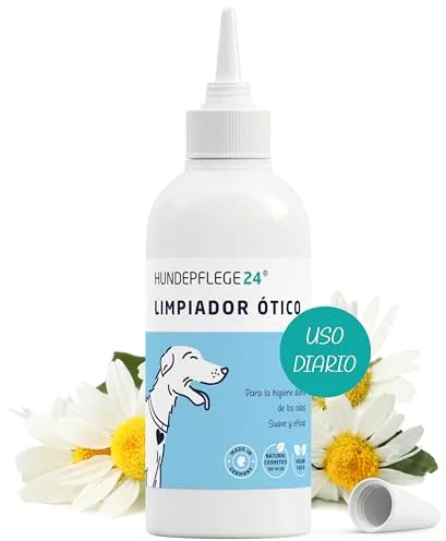 Hundepflege24 Limpiador de Oídos para Perro - Alivia el Escozor, Irritaciones y Mal Olor en Pocos Días - Limpiador oidos Perros y Gatos con Manzanilla y Aloe Vera - 250ml