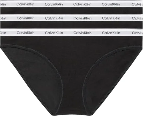 Calvin Klein Braguitas Tipo Bikini Pack de 3 Mujer Algodón elástico, Negro (Black/Black/Black), S