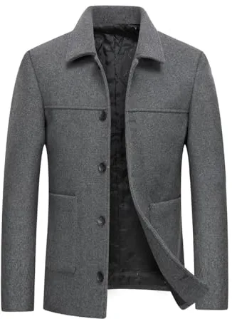 Allthemen Abrigo de hombre color sólido casual grueso cálido a prueba de viento otoño e invierno Gris 3XL