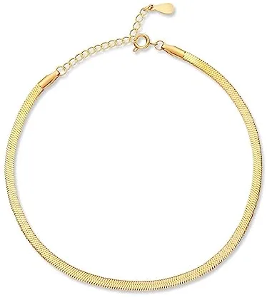Pulsera tobillera de mujer con forma de fina cadenita plana. Tobillera pulsera de mujer de acero quirúrgico bañada en plata de ley / oro elegante y sofisticada. Joyería mujeres (Baño de oro)
